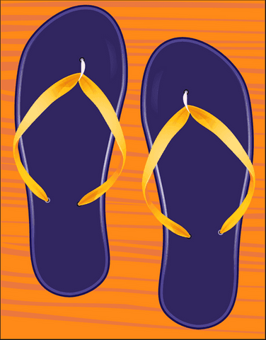 Navy blue flip-flops with yellow straps on transparent background