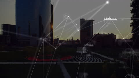 Futuristic Network Connections Over Urban Cityscape
