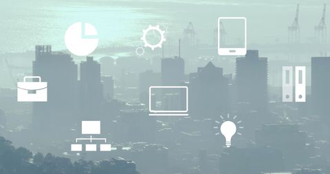 Digital Data Icons Seamlessly Integrated Over Urban Cityscape - Download Free Stock Images Pikwizard.com