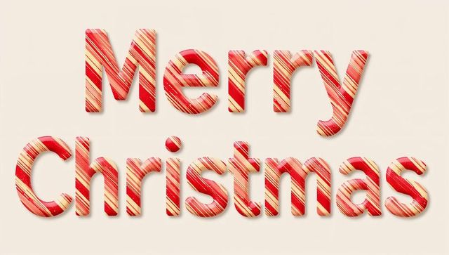 Candy-Cane Striped 3D Merry Christmas Typography on Warm Cream Background