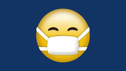 Smiling Emoji with Face Mask on Blue Background