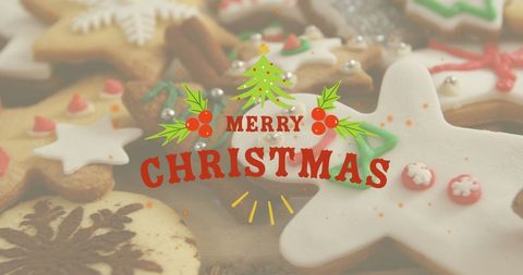 Festive Christmas Greetings with Colorful Decorated Cookies - Download Free Stock Images Pikwizard.com