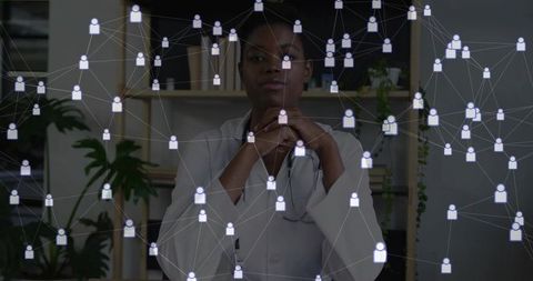 Doctor Analyzing Digital Network for Healthcare Connectivity