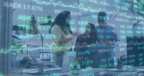 Business Team Analyzing Stock Market Data in Office Environment