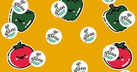 Playful Vegetables with Go Green Message on Yellow Background