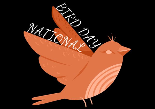 Digital composite image of national bird day text with songbird over black background. awareness and symbol.