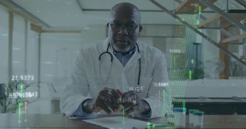 Doctor Analyzing Medical Data with Technological Integration