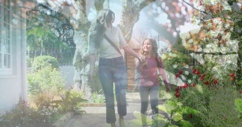 Mother and Daughter Walking in Garden Celebrating National Walking Day - Download Free Stock Images Pikwizard.com