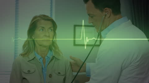 Doctor and Patient with Virtual Cardiogram Overlay