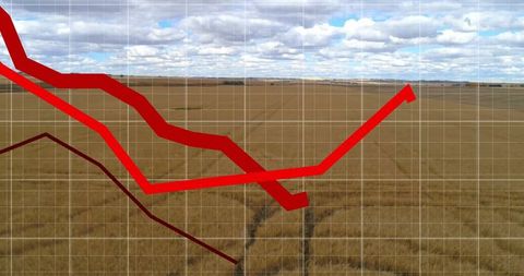 Harvest field with upward trend graph overlaid