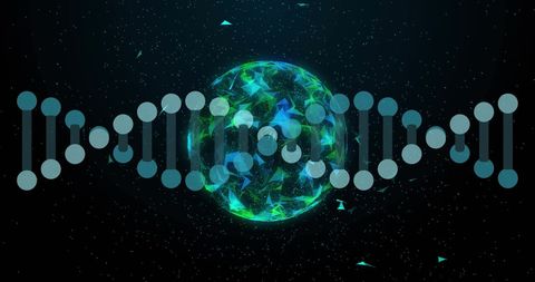 DNA Strand Overlay with Glowing Particles and Globes - Download Free Stock Images Pikwizard.com