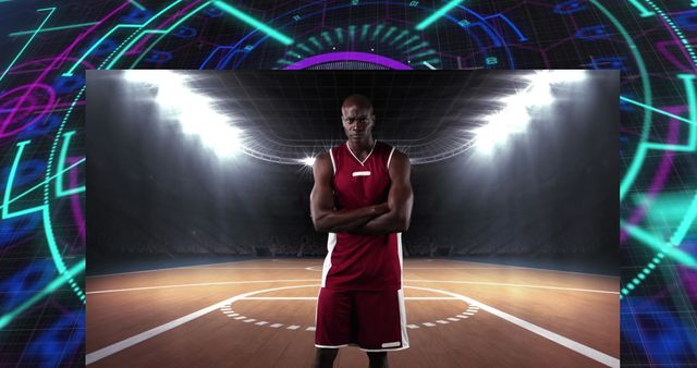 Basketball Player on Court with Futuristic Digital Overlay - Download Free Stock Images Pikwizard.com