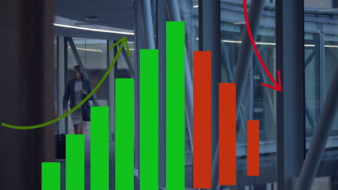 Growing Bar Graph with Red and Green Trend Arrows