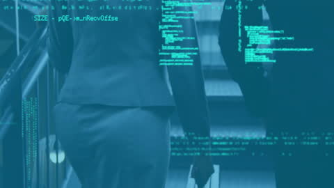 Business Professionals with Digital Data Streams Overlay