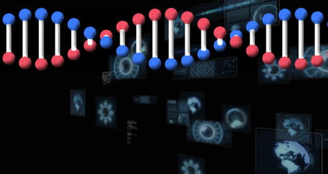 DNA Strand with Digital Data Processing Interface Background