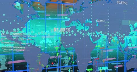 Global Finance Data Overlay with Digital Map Visualization - Download Free Stock Images Pikwizard.com