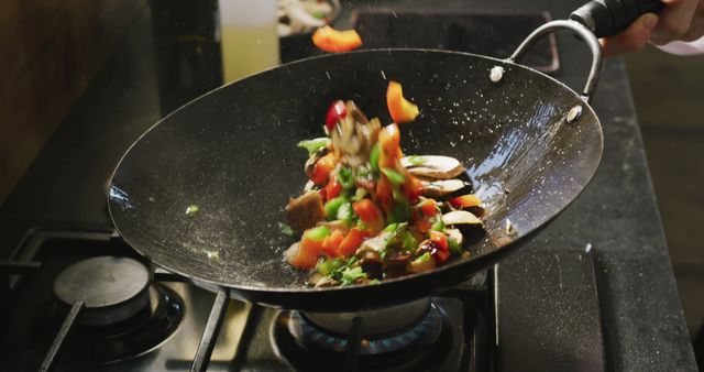 Professional Chef Stir-Frying Colorful Vegetables in Wok on Gas Stove - Download Free Stock Images Pikwizard.com
