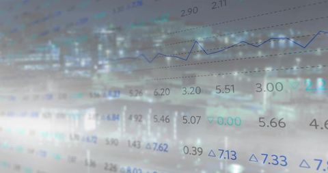 Night city finance overlay showing rising stock chart and dashboard over blurred skyline