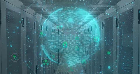 Digital Globe Hologram Over Modern Server Room - Download Free Stock Images Pikwizard.com