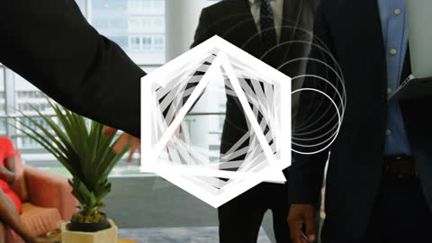 Diverse Business Professionals Shaking Hands with Geometric Overlay