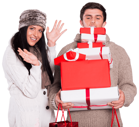 Happy Couple Celebrating Christmas with Transparent Background