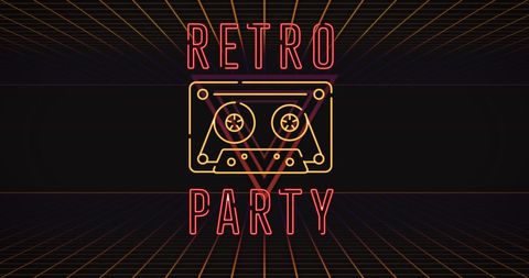 Neon cassette tape design for retro party vibes