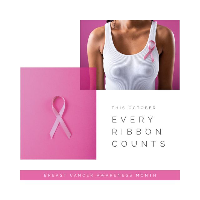 Breast Cancer Awareness Month: Pink Ribbon on Biracial Woman - Download Free Stock Templates Pikwizard.com