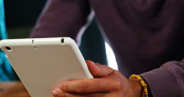 Hands Holding Tablet Focused on Screen, Casual Clothing - Download Free Stock Images Pikwizard.com