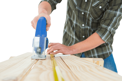 Transparent Image of Carpenter Sawing Wooden Plank