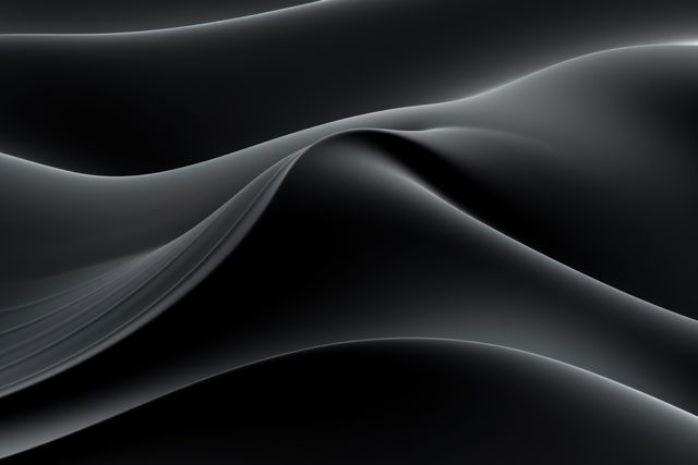 Abstract black curved waves background showcasing smooth, fluid lines and elegant gradient. Ideal for use in digital designs, website backgrounds, wallpapers, presentations, and advertising to provide a luxurious and modern aesthetic.