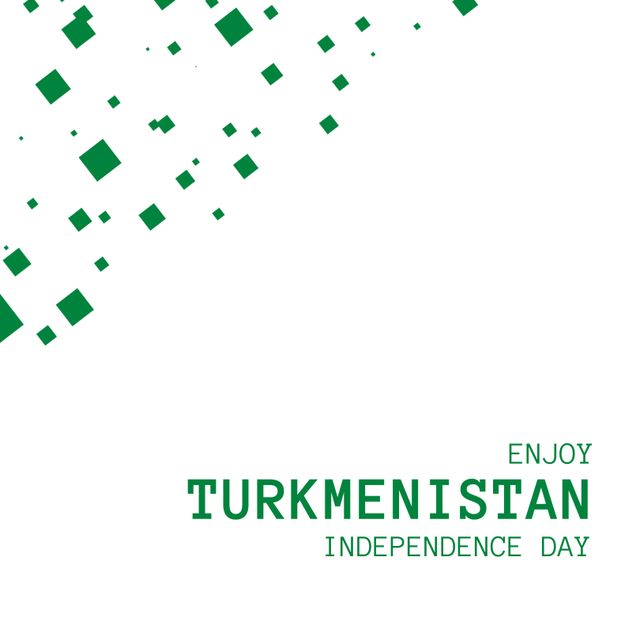 Illustration of enjoy turkmenistan independence day text and green square shapes on white background. Vector, copy space, patriotism, celebration, freedom and identity concept.