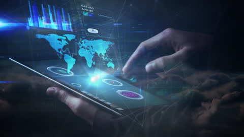 Digital Technology Interface with Global Data Visualization