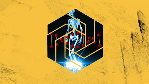 Animated Human Skeleton with DNA Strand in Abstract Design