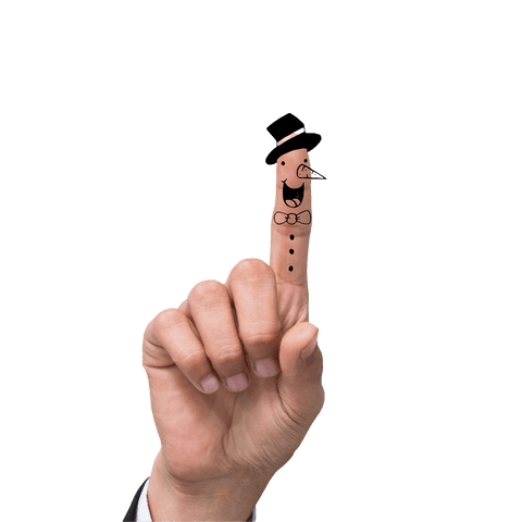 Whimsical finger with drawing hat on transparent background