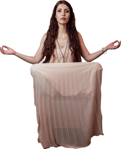 Transparent Serenity: Meditative Woman Levitating Peacefully