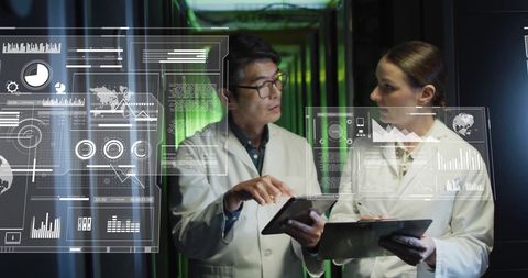 IT Technicians Analyzing Digital Data in Server Room - Download Free Stock Images Pikwizard.com