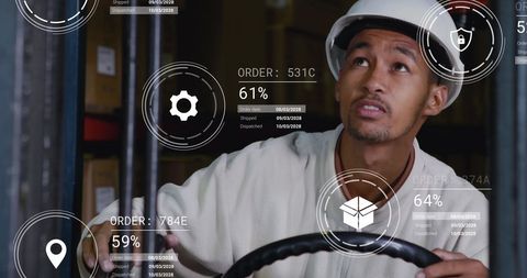 Warehouse Worker Operating Forklift with Data Overlay - Download Free Stock Images Pikwizard.com