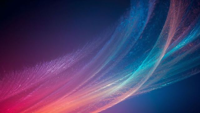 Flowing neon fiber streaks diagonal aurora gradient with pink cyan sparkle glowing motion threads