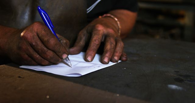 Hands of a Man Writing Plans on Paper - Download Free Stock Images Pikwizard.com