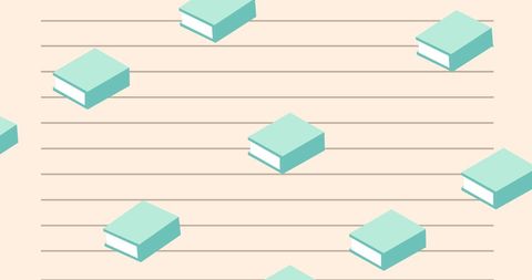 Flat design on educational concept with books moving across background