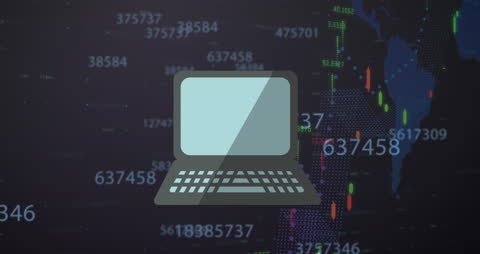 Animated Laptop Icon with Dynamic Financial Data