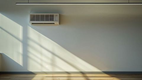 Minimalist room with ac unit and window shadows