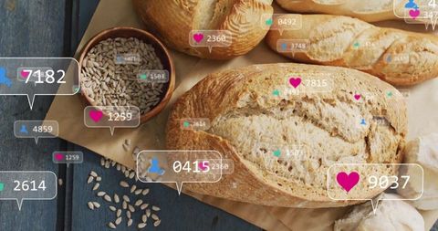 Artisan bread with social media engagement icons