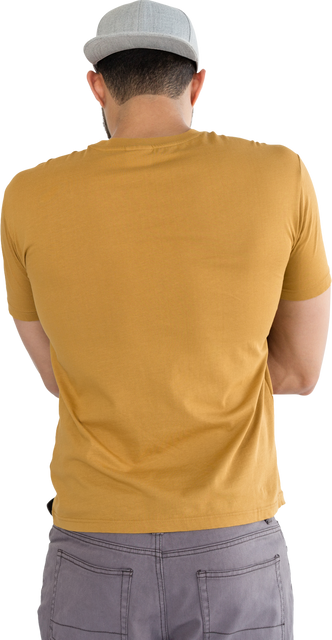 Rear View of Man with Gray Cap in Mustard Shirt on Transparent Background - Download Free Stock Videos Pikwizard.com