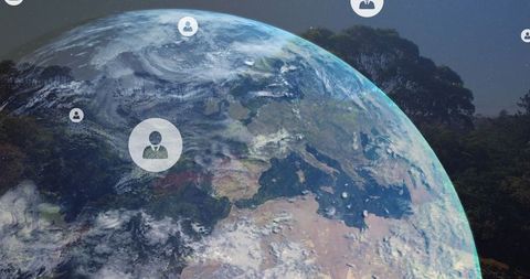 Global Network Connections Over Earth with Digital Icons