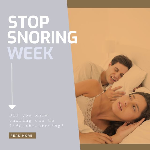 Man Snoring While Woman Looks Annoyed in Bed - Stop Snoring Week Campaign - Download Free Stock Templates Pikwizard.com