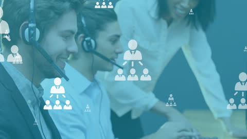 Diverse Team with Digital Communication and People Icons