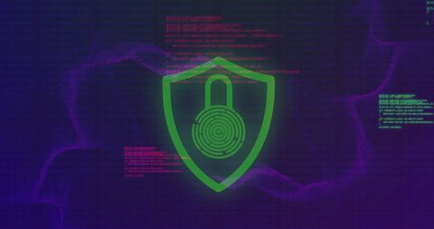 Cybersecurity Lock with Fingerprint Hologram on Code Network - Download Free Stock Images Pikwizard.com