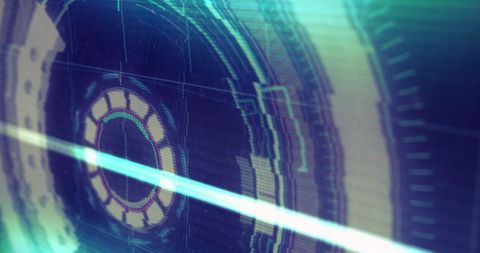 Futuristic Neon Scanner with Light Trails and Glitch Effect