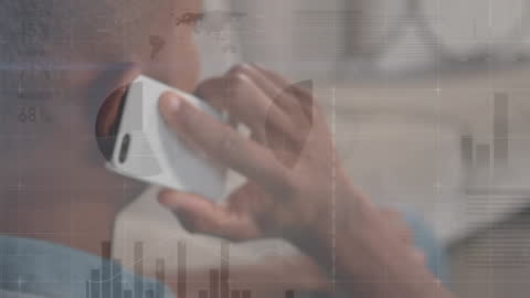 Businessman on Smartphone with Animated Data Overlays